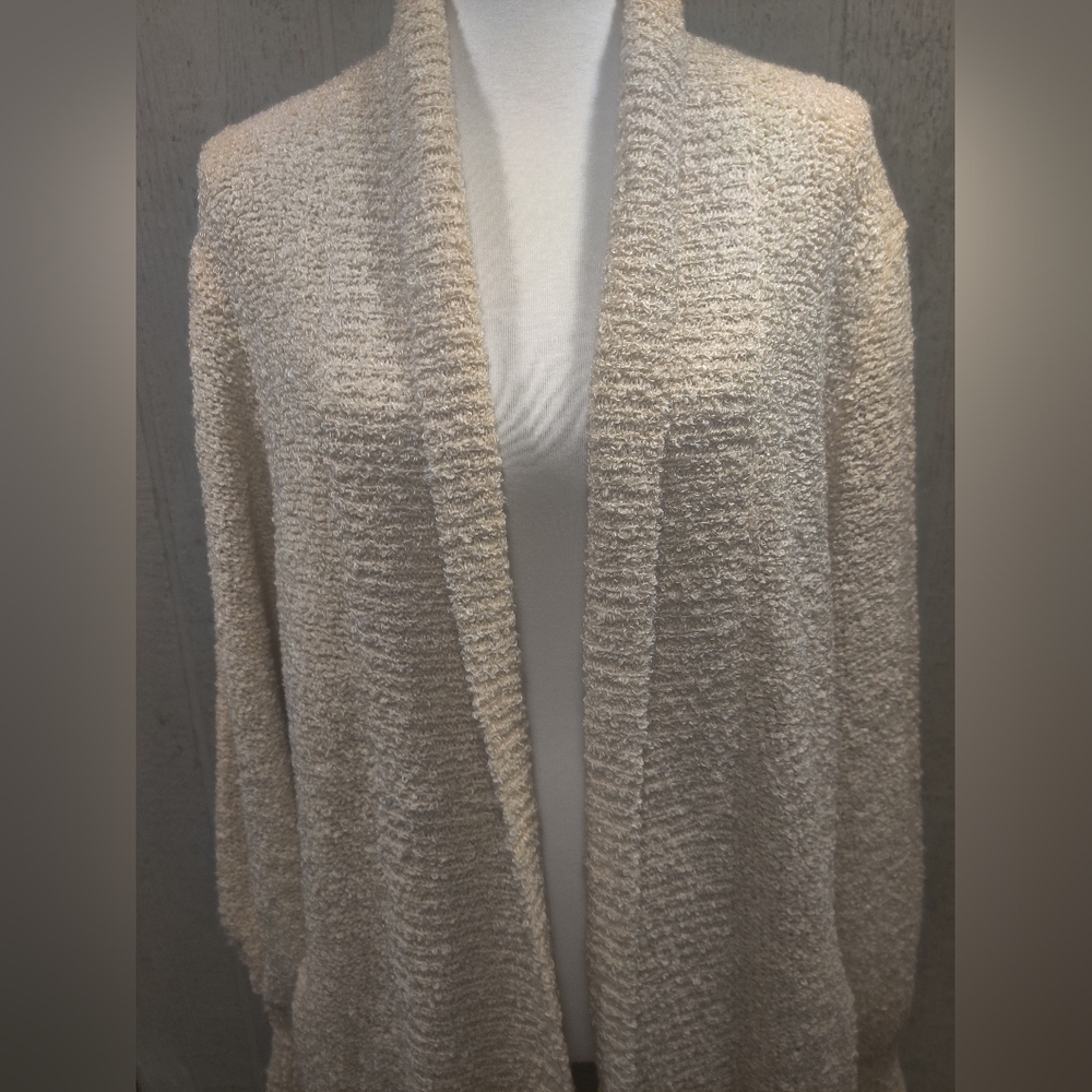 Vintage SIDEFFECTS Cream Off-white Fuzzy Knit Duster Sweater Womens L Large - Picture 4 of 13